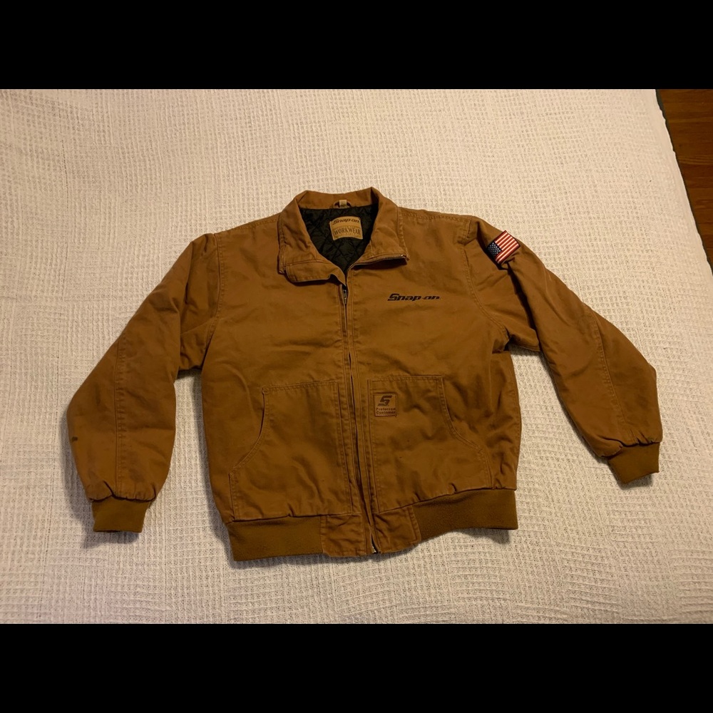 Snap on Tools quilt lined canvas work jacket XL, golden brown.